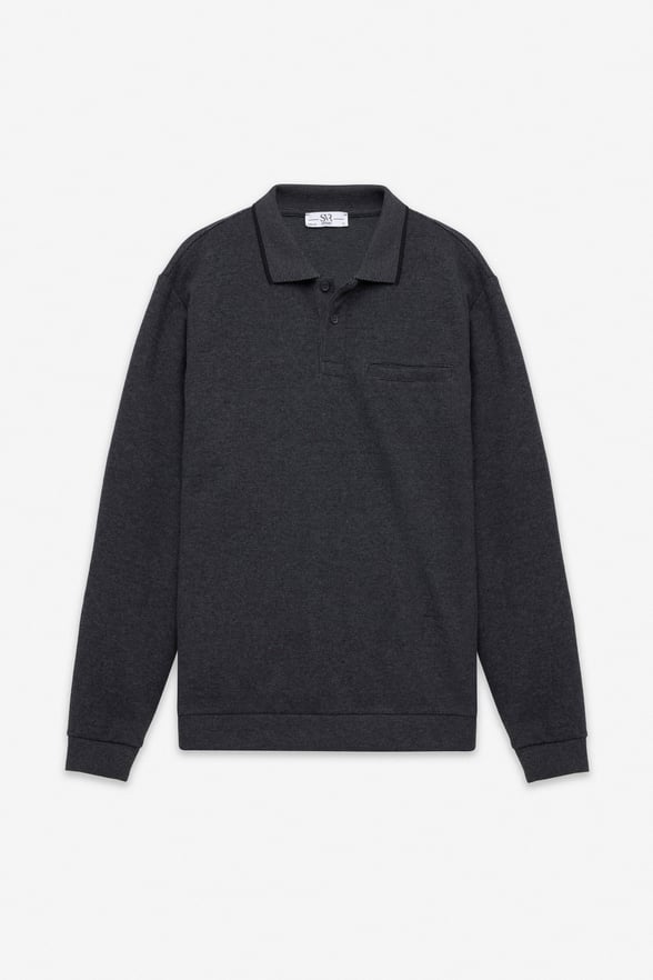 Antrasit Regular Düz Polo Yaka Sweatshirt