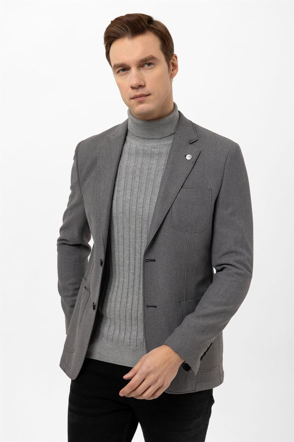 Antrasit Slim Armürlü Mono Yaka 6 Drop                                                       Ceket