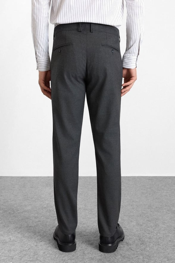Antrasit Slim Düz Twill Normal Bel Casual Pantolon