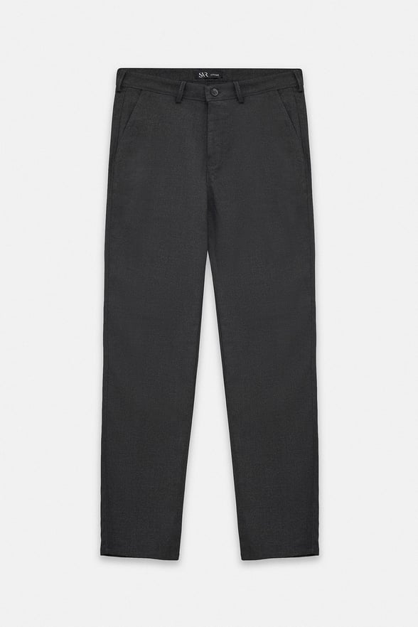 Antrasit Slim Düz Twill Normal Bel Casual Pantolon