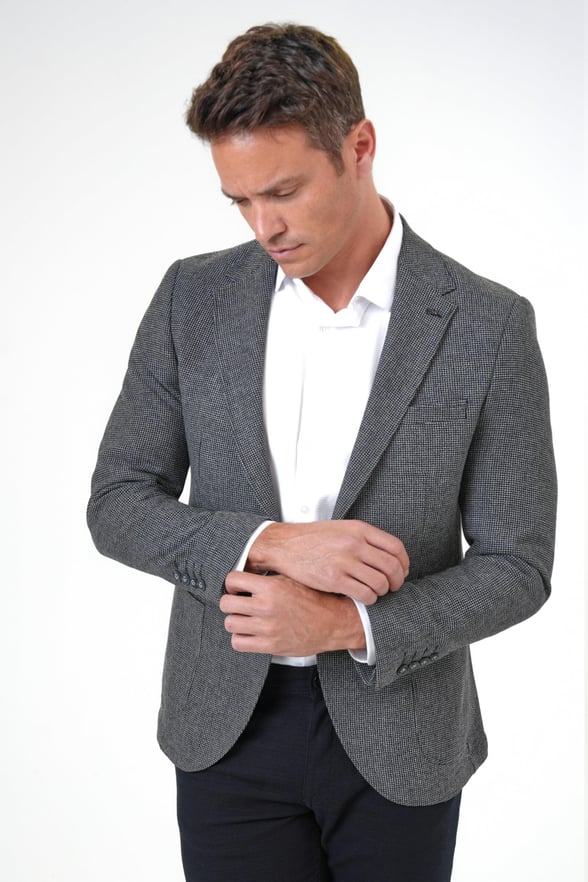 Antrasit Slim Fit Armürlü Mono Yaka 6 Drop Ceket
