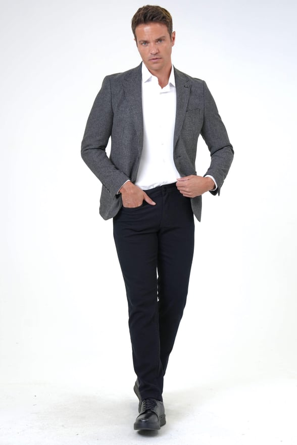 Antrasit Slim Fit Armürlü Mono Yaka 6 Drop Ceket