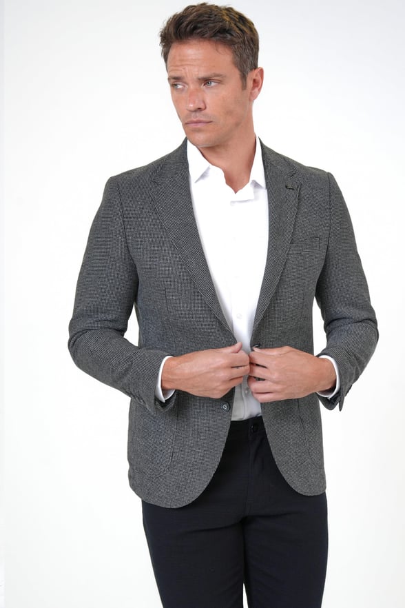 Antrasit Slim Fit Armürlü Mono Yaka 6 Drop Ceket