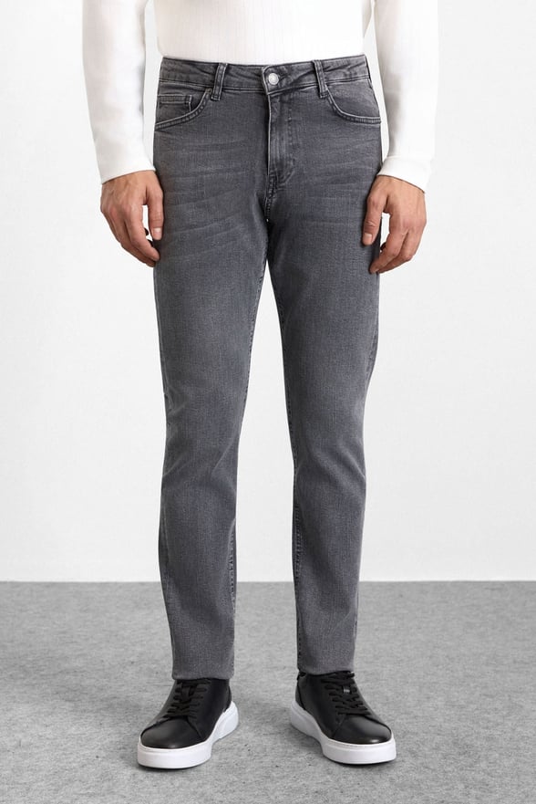 Antrasit Slim Normal Bel Denim Pantolon