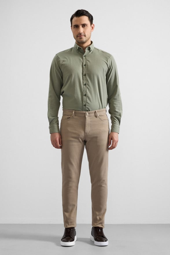 Bej Düz Casual Pantolon