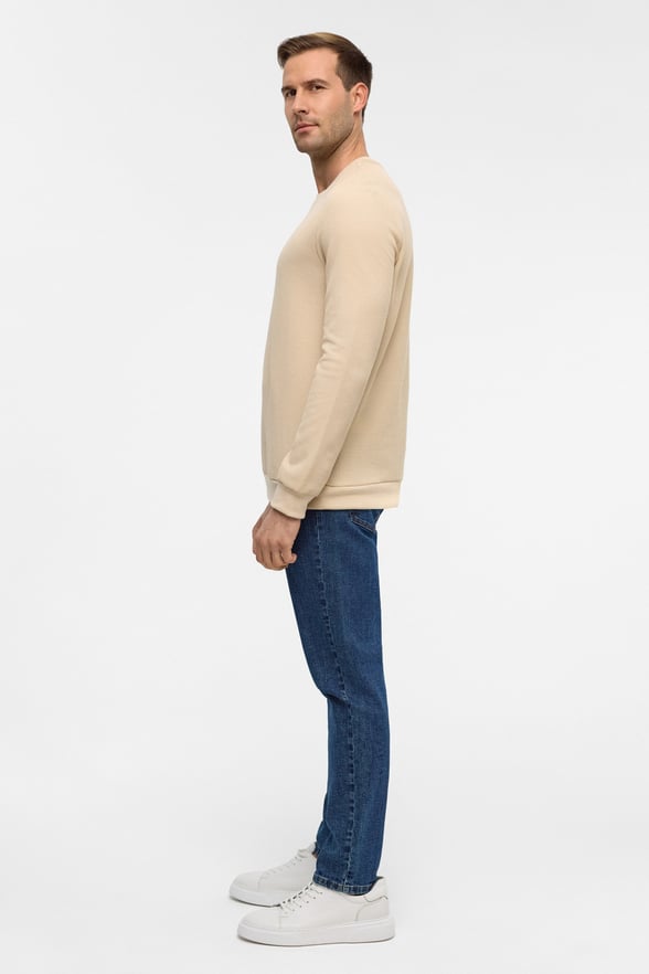 Bej Regular Armürlü Bisiklet Yaka Triko