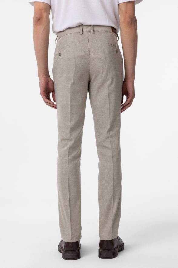 Bej Regular Armürlü Kanvas Pantolon