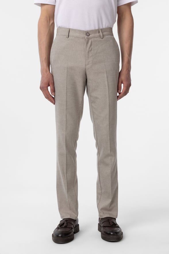 Bej Regular Armürlü Kanvas Pantolon