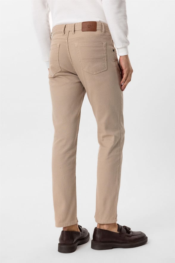 Bej Regular Armürlü Pantolon