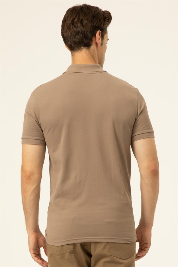 Bej Regular Armürlü Polo Yaka  Tişört
