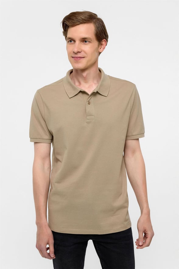 Bej Regular Armürlü Polo Yaka Tişört