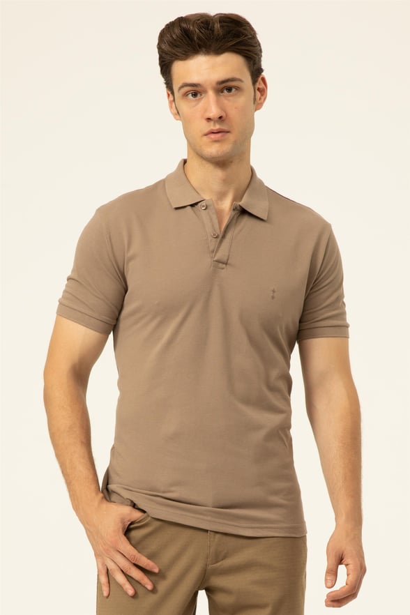 Bej Regular Armürlü Polo Yaka  Tişört