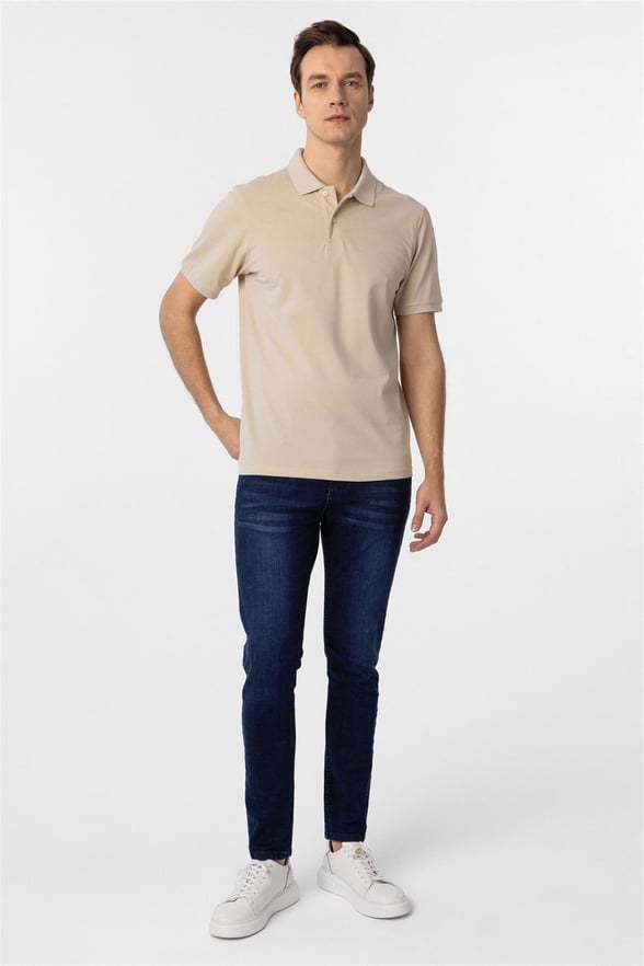 Bej Regular Armürlü Polo Yaka Tişört