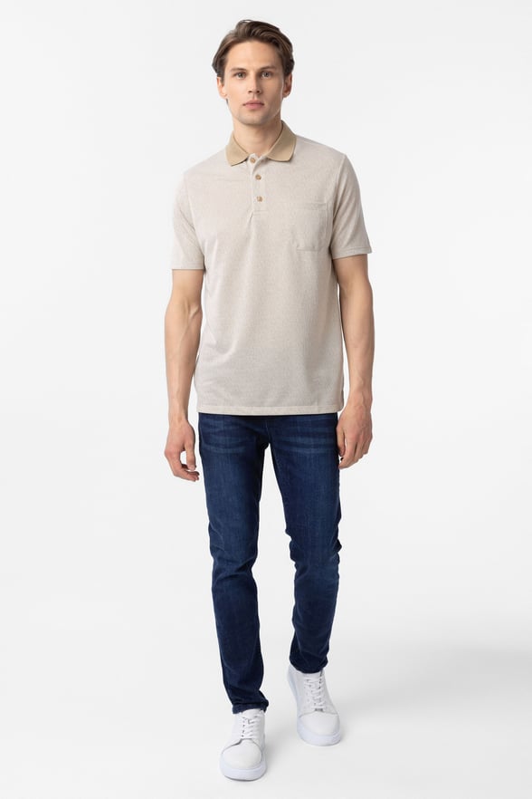 Bej Regular Armürlü Polo Yaka Tişört