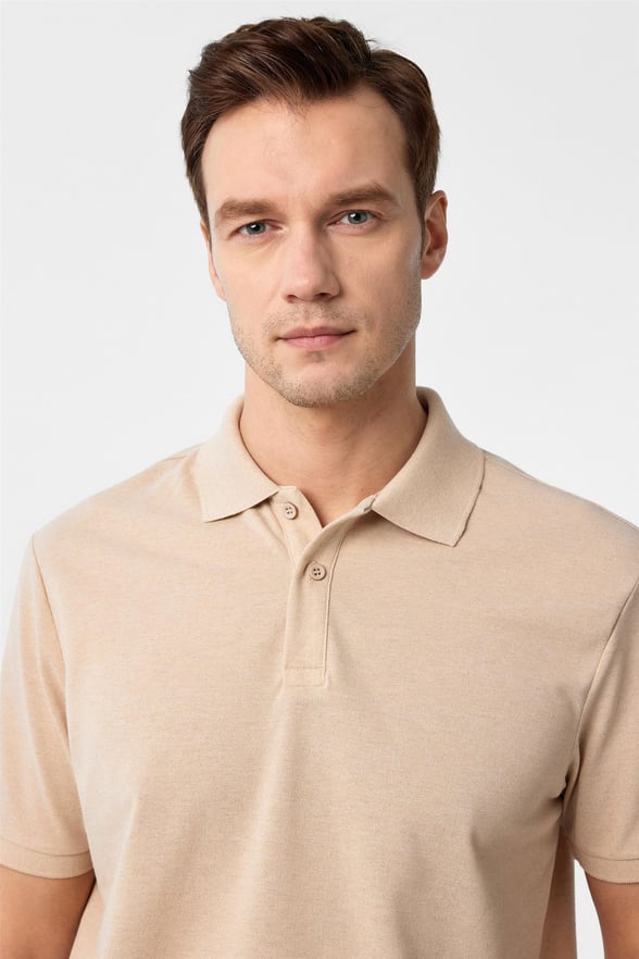 Bej Regular Armürlü Polo Yaka Tişört
