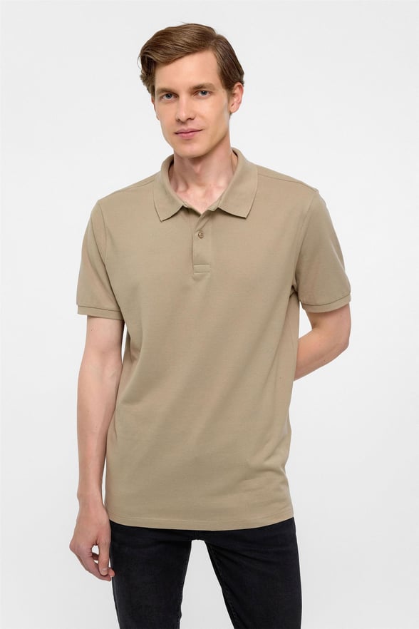 Bej Regular Armürlü Polo Yaka Tişört