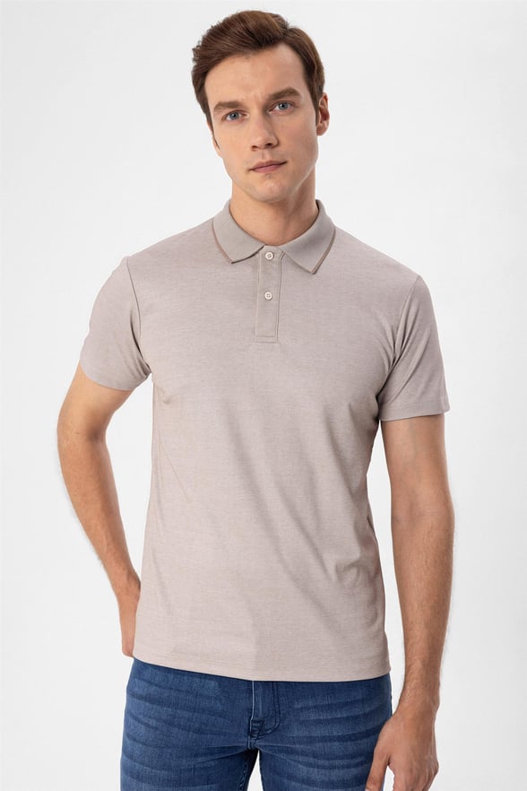 Bej Regular Armürlü Polo Yaka  Tişört
