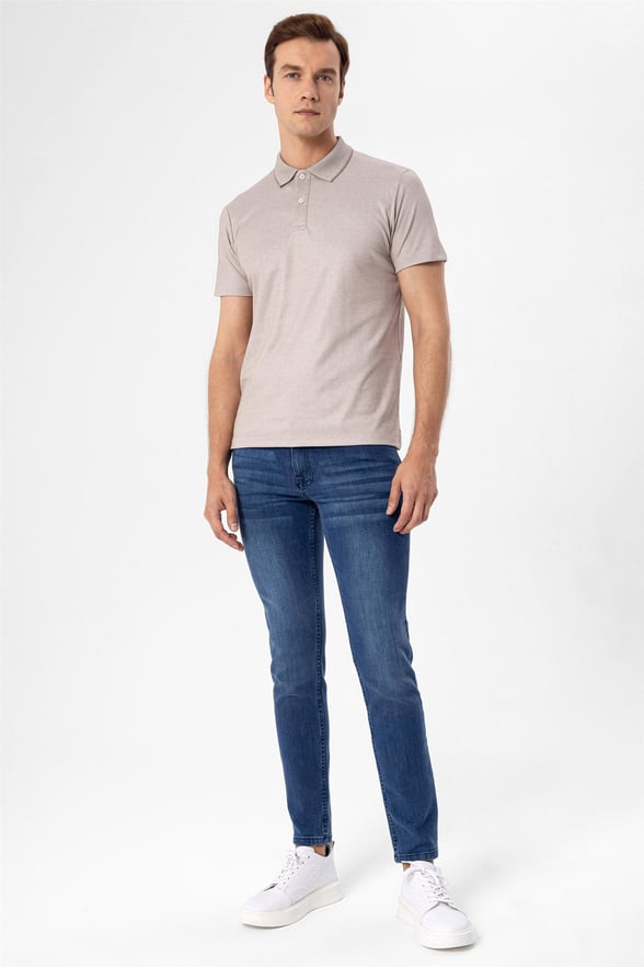 Bej Regular Armürlü Polo Yaka  Tişört