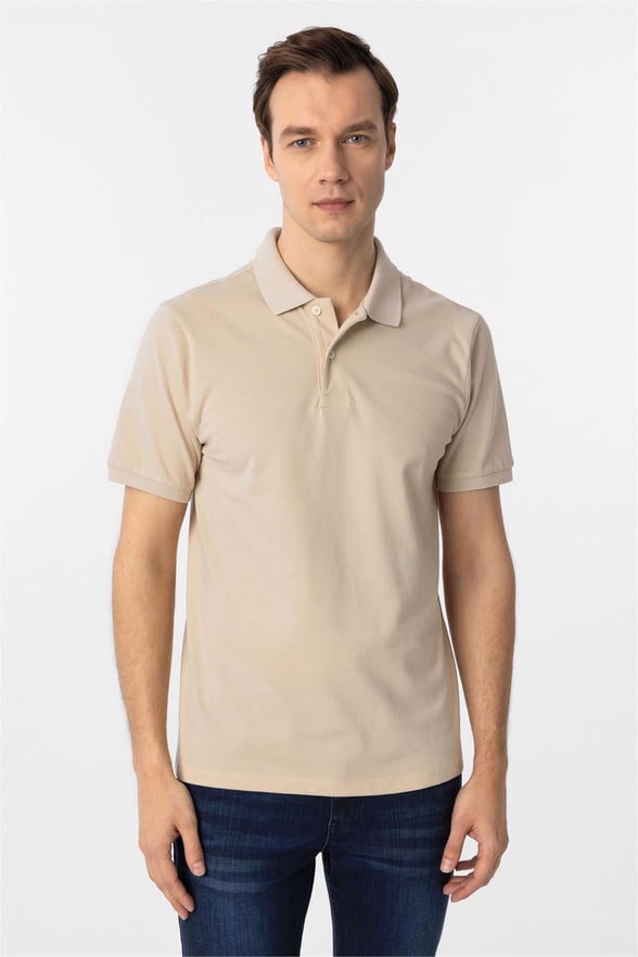 Bej Regular Armürlü Polo Yaka Tişört