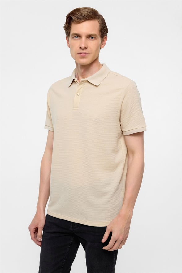 Bej Regular Armürlü Polo Yaka Tişört
