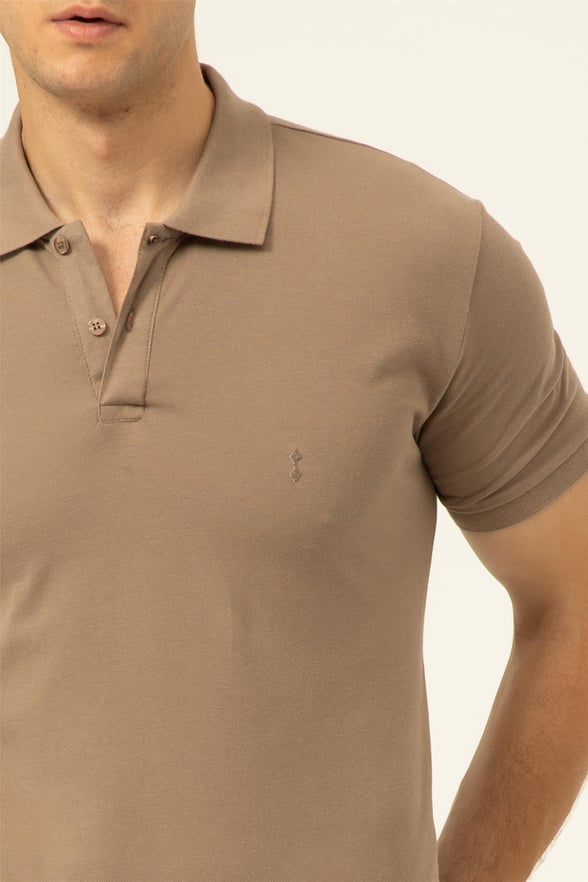 Bej Regular Armürlü Polo Yaka  Tişört