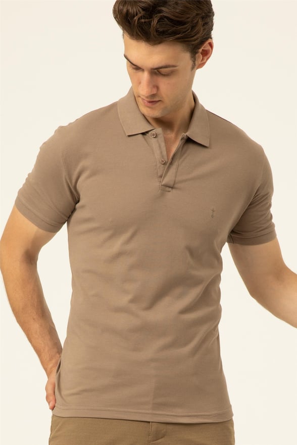 Bej Regular Armürlü Polo Yaka  Tişört