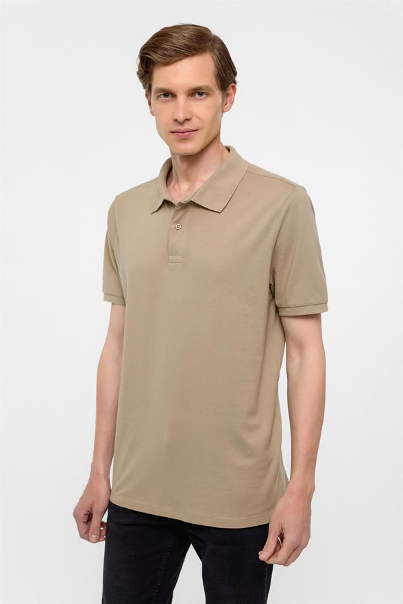 Bej Regular Armürlü Polo Yaka Tişört