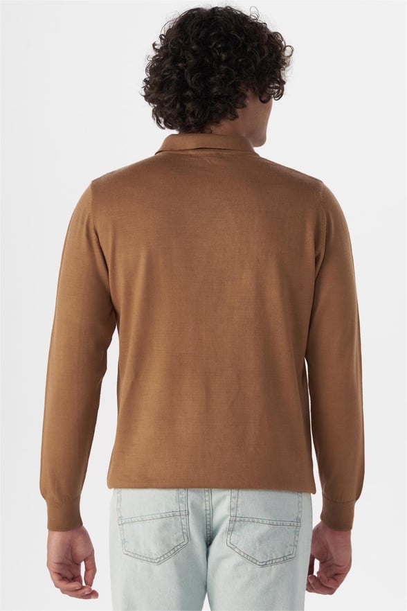 Bej Regular Armürlü Polo Yaka Triko