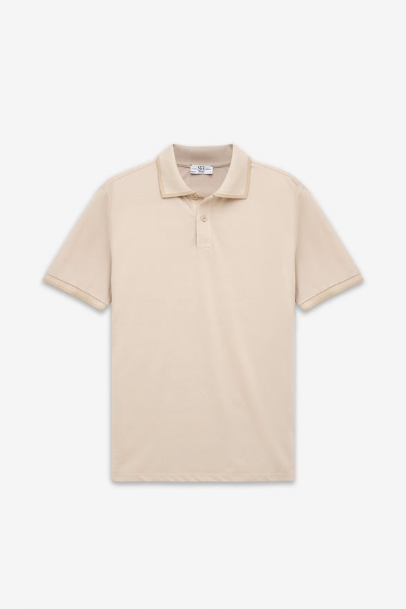 Bej Regular Düz Baskısız Pike Polo Yaka Standart Tişört