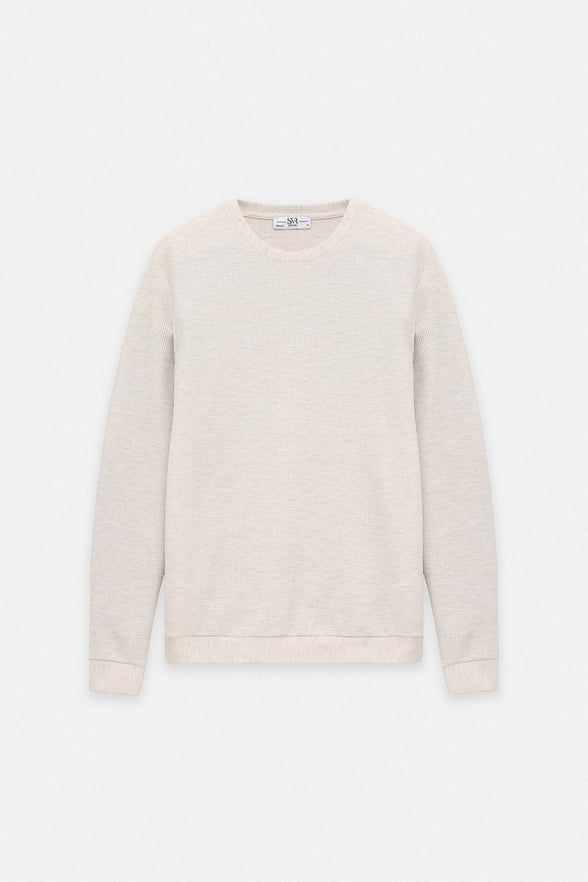 Bej Regular Düz Baskısız Waffle Bisiklet Yaka Cepsiz Sweatshirt