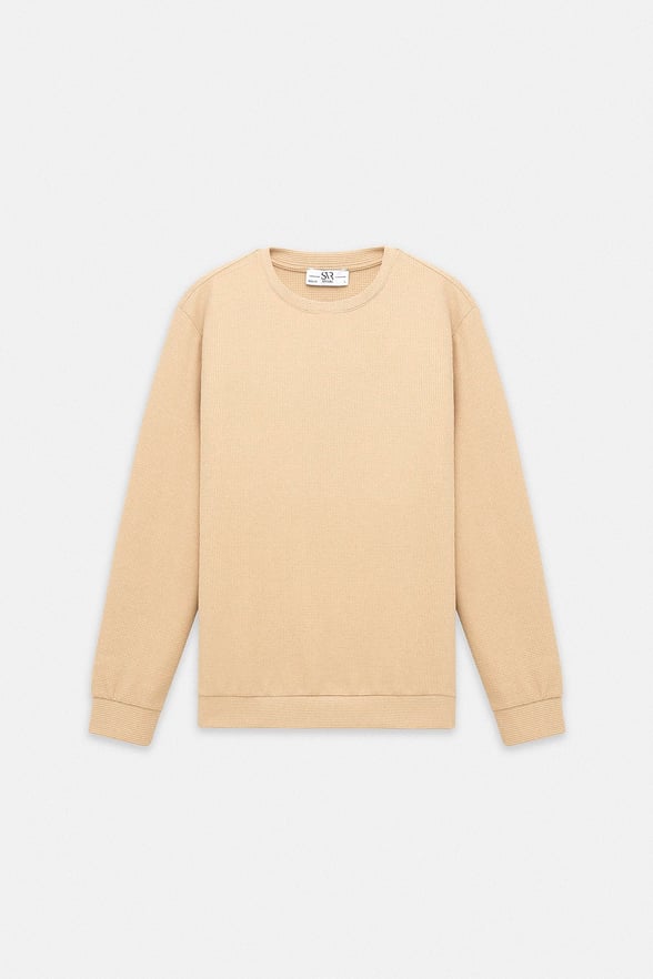 Bej Regular Düz Bisiklet Yaka Sweatshirt