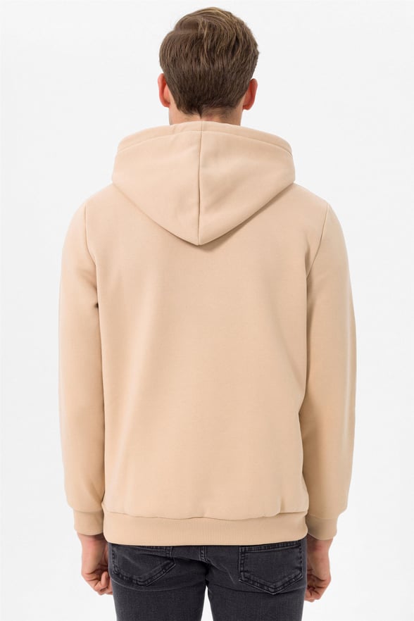 Bej Regular Düz Kapişonlu Yaka  Sweatshirt