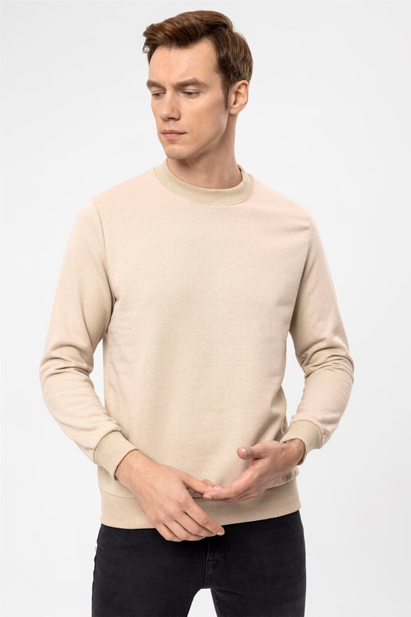 Bej Regular Düz O Yaka  Sweatshirt