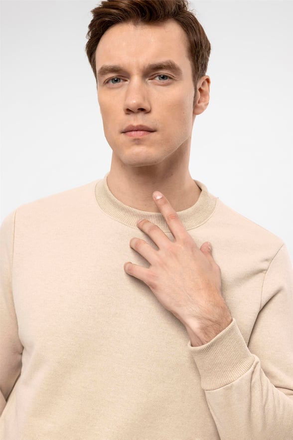 Bej Regular Düz O Yaka  Sweatshirt