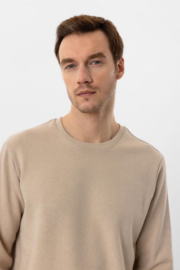 Bej Regular Düz O Yaka Sweatshirt