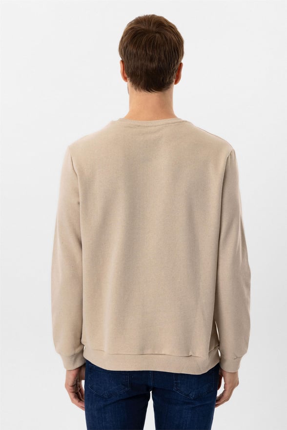 Bej Regular Düz O Yaka Sweatshirt