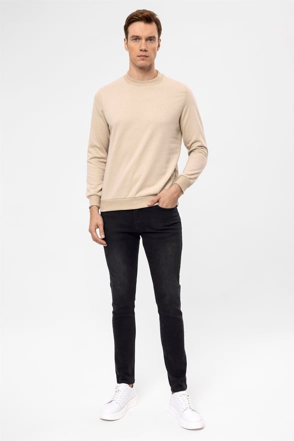 Bej Regular Düz O Yaka  Sweatshirt