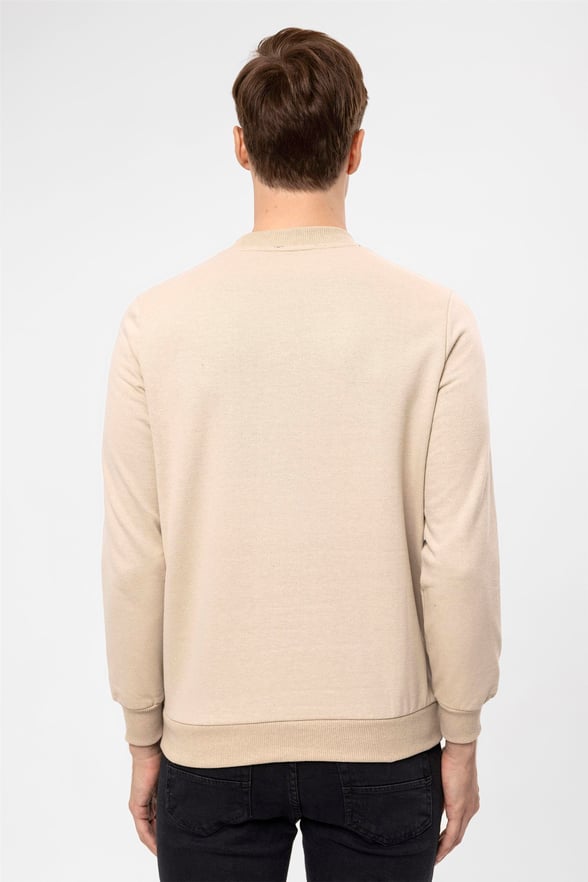 Bej Regular Düz O Yaka  Sweatshirt