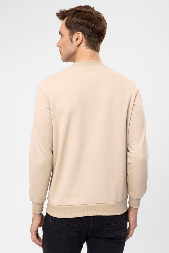 Bej Regular Düz O Yaka  Sweatshirt