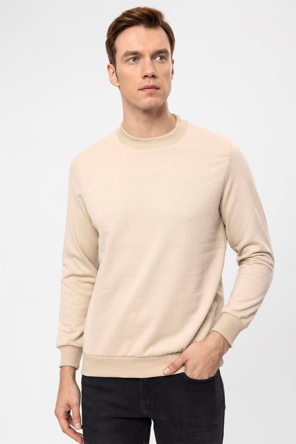 Bej Regular Düz O Yaka  Sweatshirt