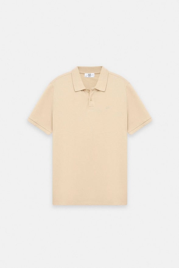 Bej Regular Düz Polo Yaka Tişört