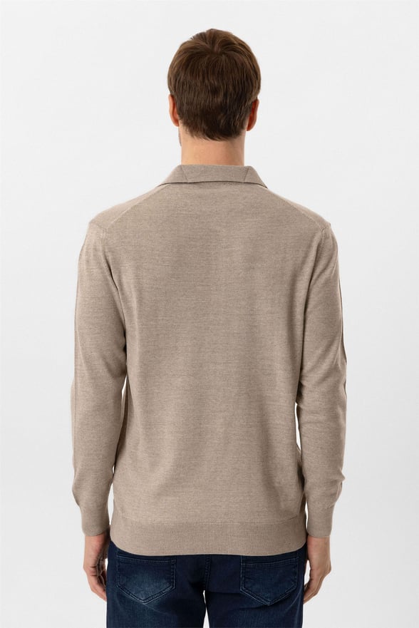 Bej Regular Düz Polo Yaka Triko