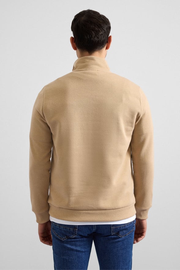 Bej Regular Düz Yarım Balıkçı Yaka Sweatshirt