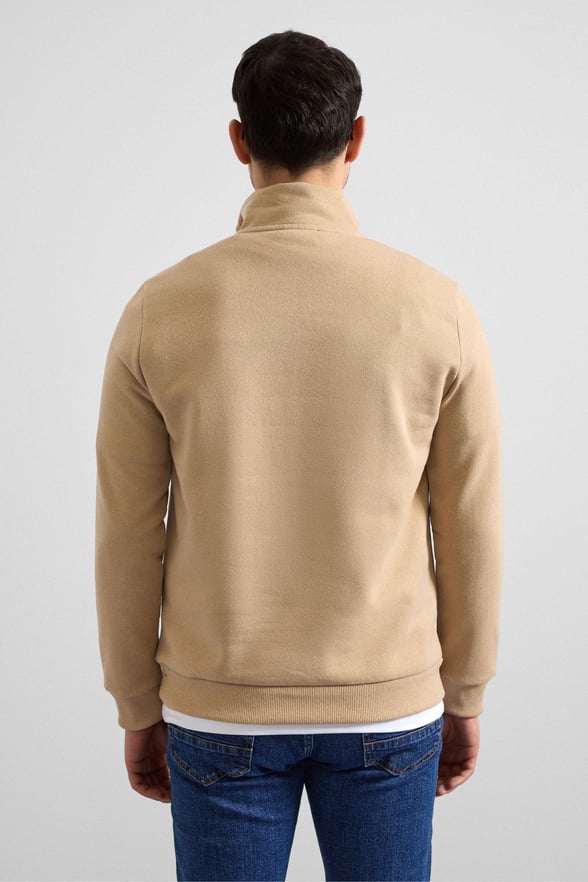 Bej Regular Düz Yarım Balıkçı Yaka Sweatshirt