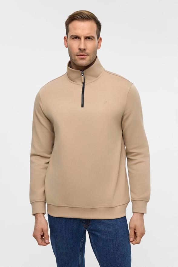 Bej Regular Düz Yarım Balıkçı Yaka Sweatshirt