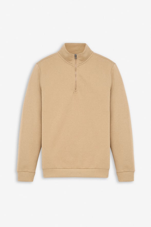 Bej Regular Düz Yarım Balıkçı Yaka Sweatshirt