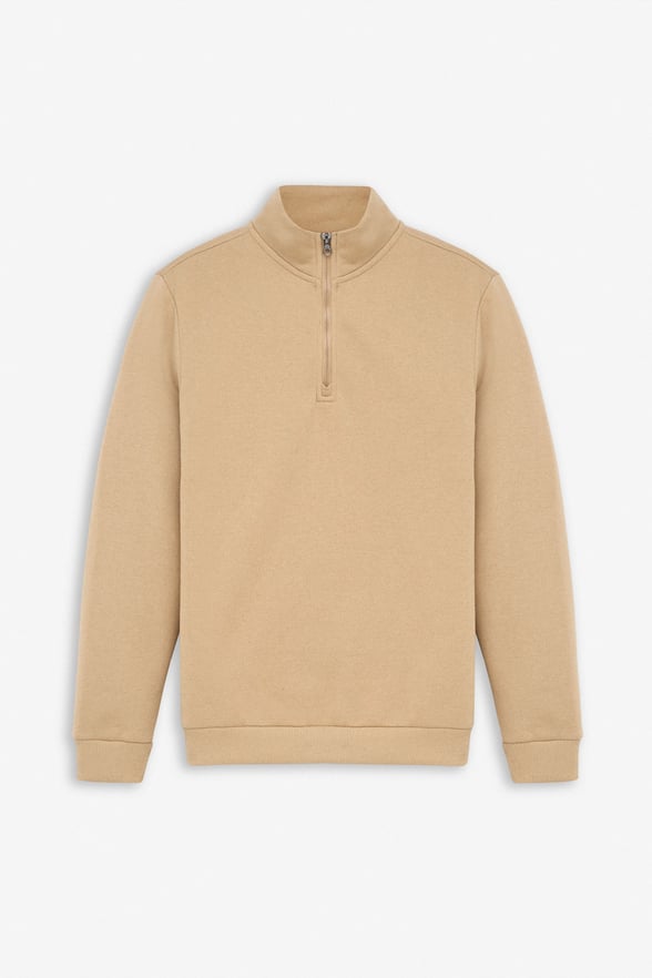 Bej Regular Düz Yarım Balıkçı Yaka Sweatshirt