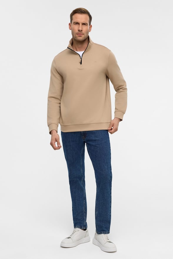 Bej Regular Düz Yarım Balıkçı Yaka Sweatshirt
