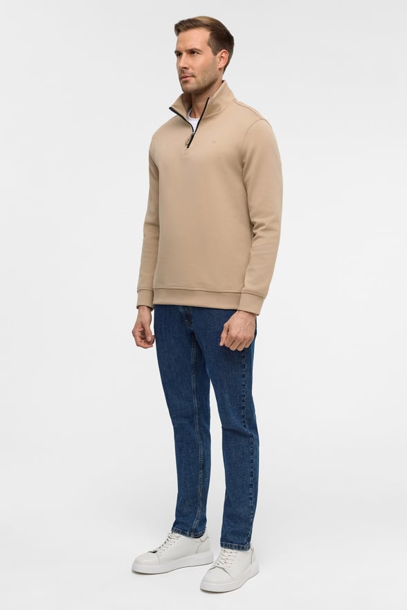 Bej Regular Düz Yarım Balıkçı Yaka Sweatshirt