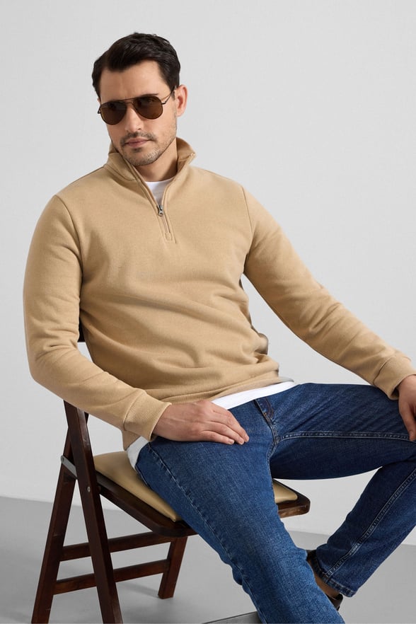 Bej Regular Düz Yarım Balıkçı Yaka Sweatshirt